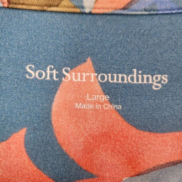 Soft Surroundings Tunic Women's L Floral Palm Leaves 3/4 Sleeve Scoop Neck Blue - Picture 6 of 7